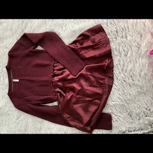Burgundy Sweater with Satin Peplum